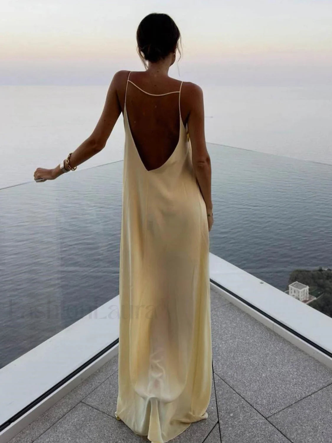 Backless Vacation Satin Long Dress Dresses