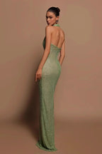 Sequin Plunging Halter Formal Dress