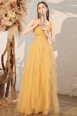 Yellow Spaghetti Strap Mini Formal Dress