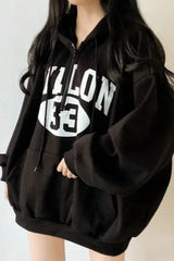 Baggy Korean Full Zip Up Hoodie Black / M