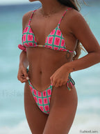 Bandage Printed Bikini Set Green And Red / S