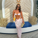 Bandeau Long Dress Bikini Three Piece Set