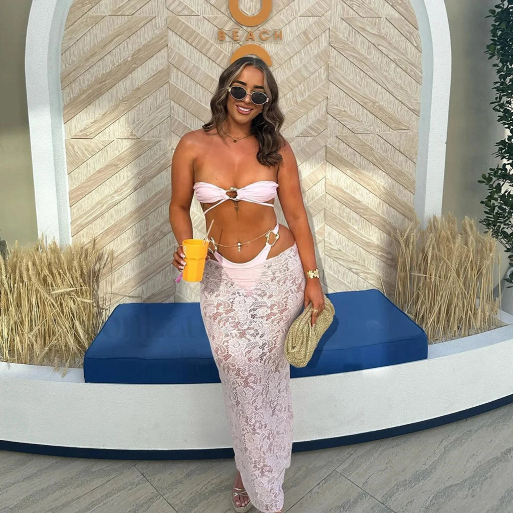 Bandeau Long Dress Bikini Three Piece Set