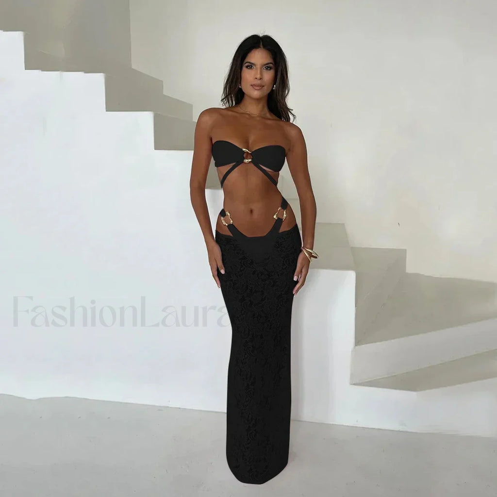 Bandeau Long Dress Bikini Three Piece Set WD1088D1 / S