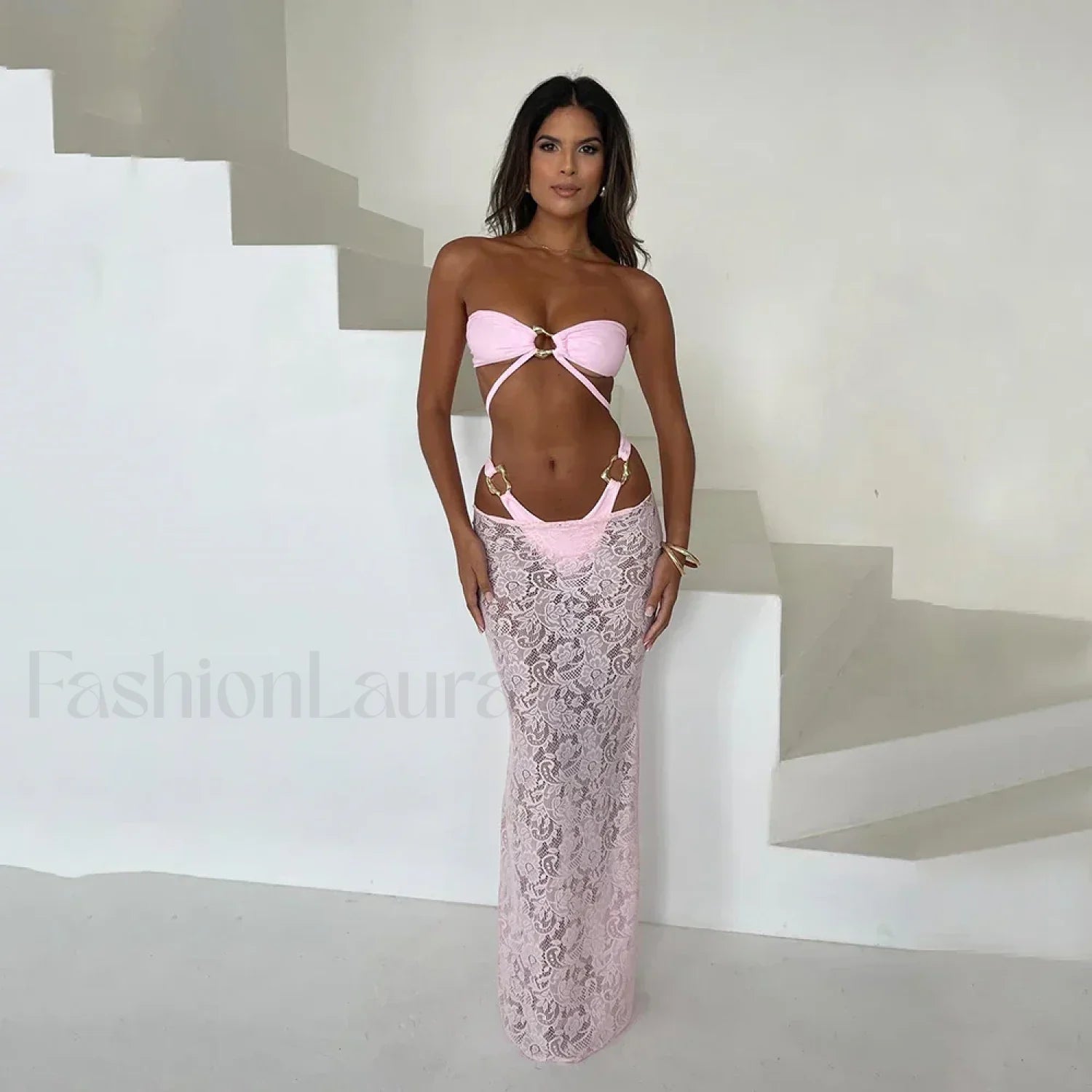 Bandeau Long Dress Bikini Three Piece Set WD1088P1 / S Main image