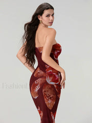 Bandeau Off Shoulder Floral Dress