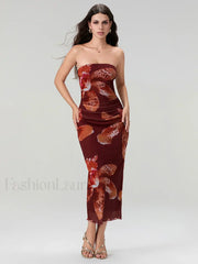 Bandeau Off Shoulder Floral Dress