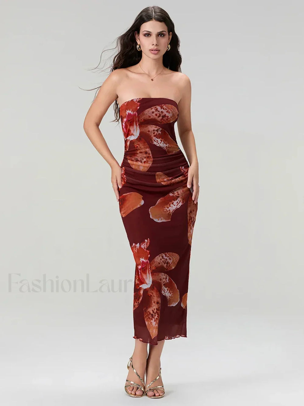 Bandeau Off Shoulder Floral Dress