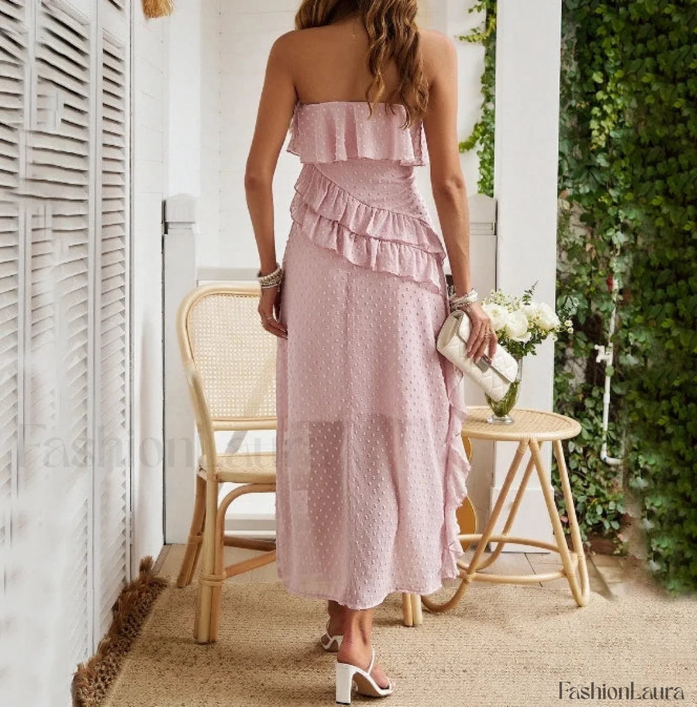 Bandeau Solid Color Midi Dress