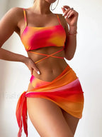 Bandeau Thong Skirt Three Piece Set Orange / S