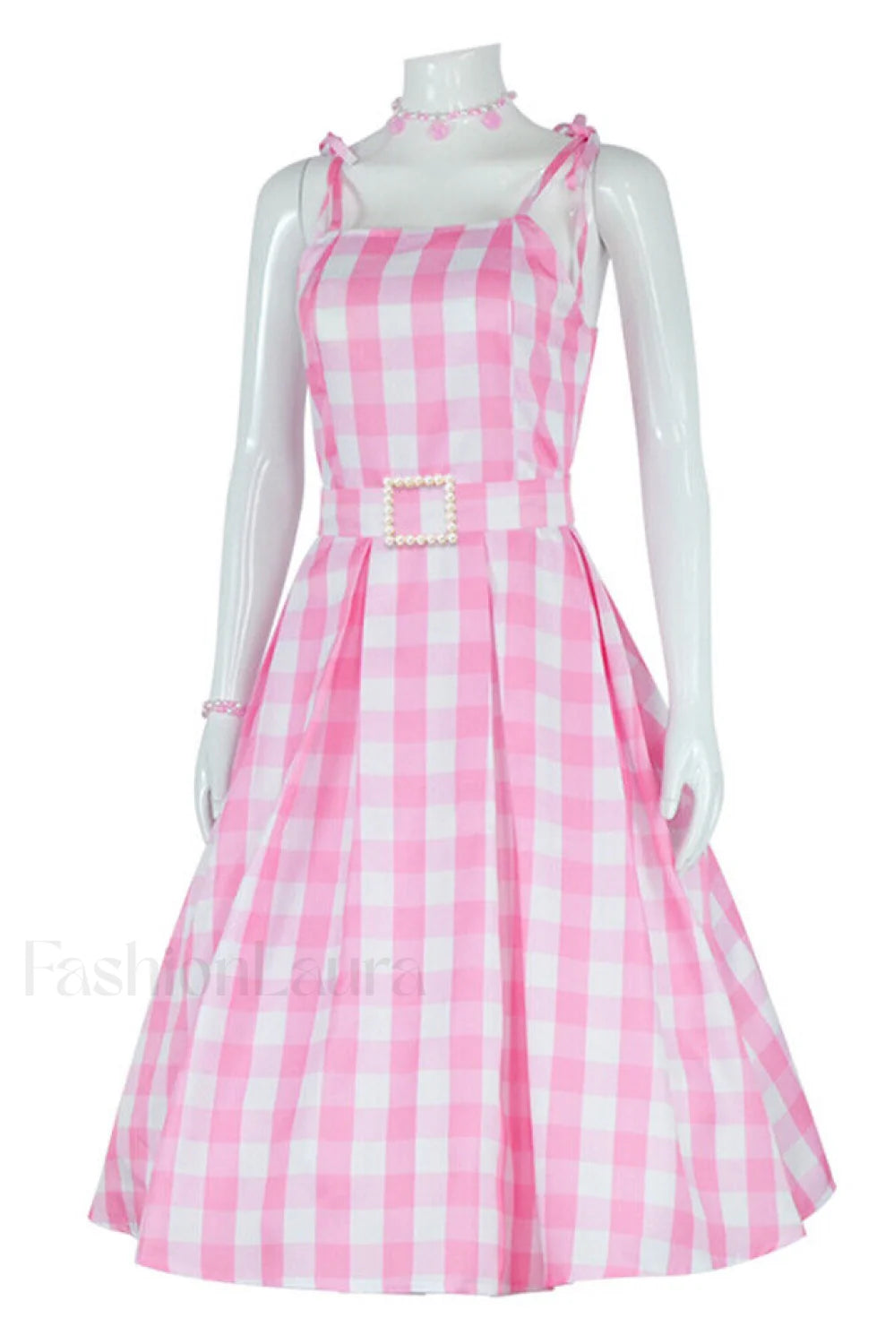Barbie Movie Margot Charming Pink Plaid Check Dress