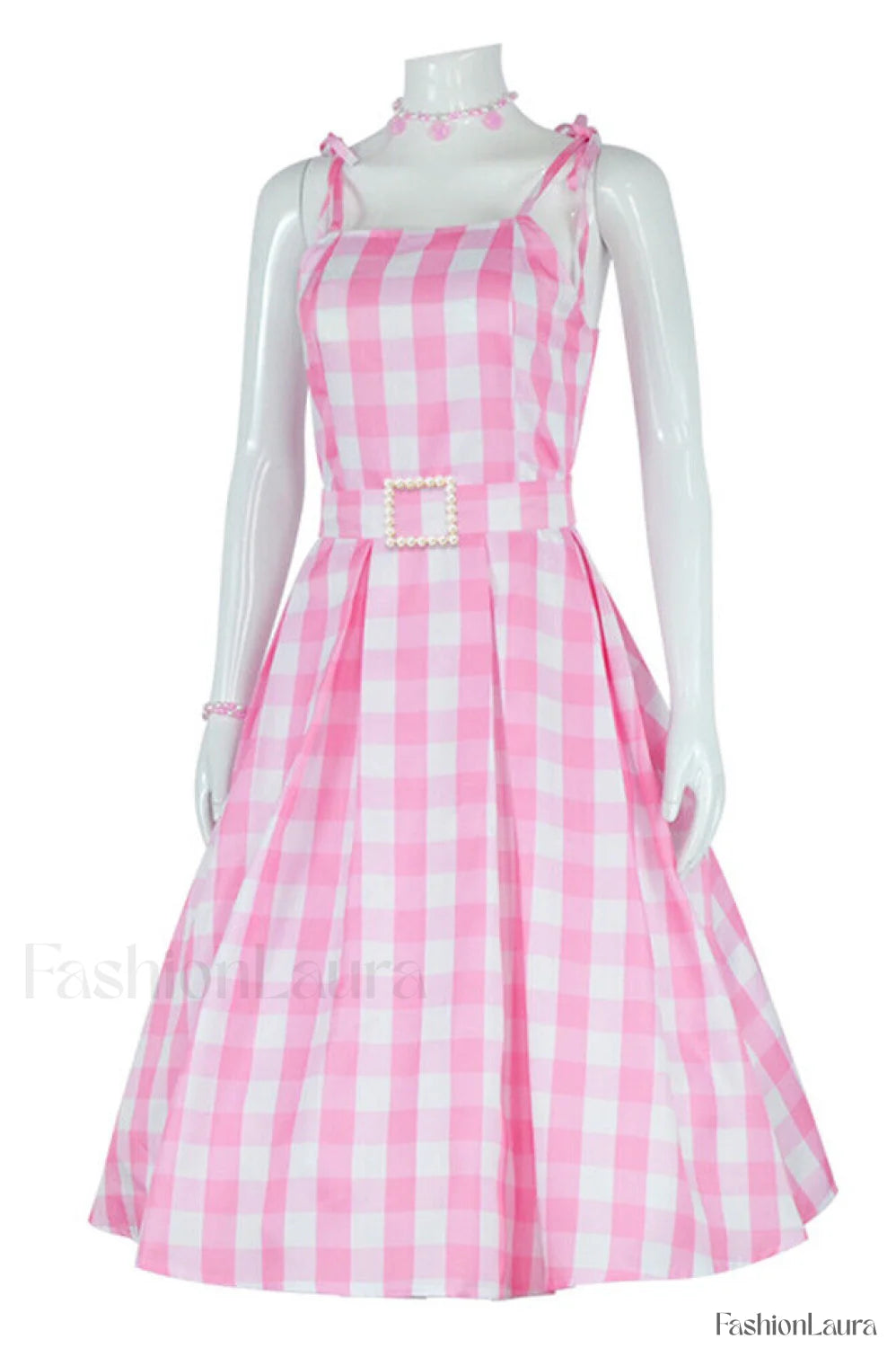 Barbie Movie Margot Charming Pink Plaid Check Dress