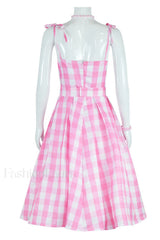 Barbie Movie Margot Charming Pink Plaid Check Dress