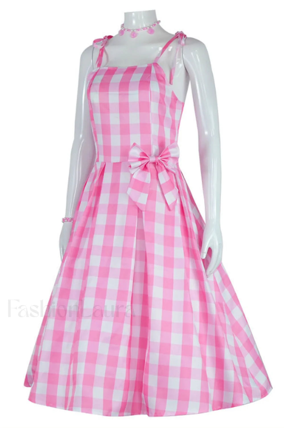 Barbie Movie Margot Charming Pink Plaid Check Dress S / Style 2
