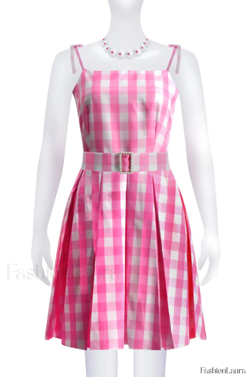 Barbie Movie Margot Charming Pink Plaid Check Dress S / Style 5
