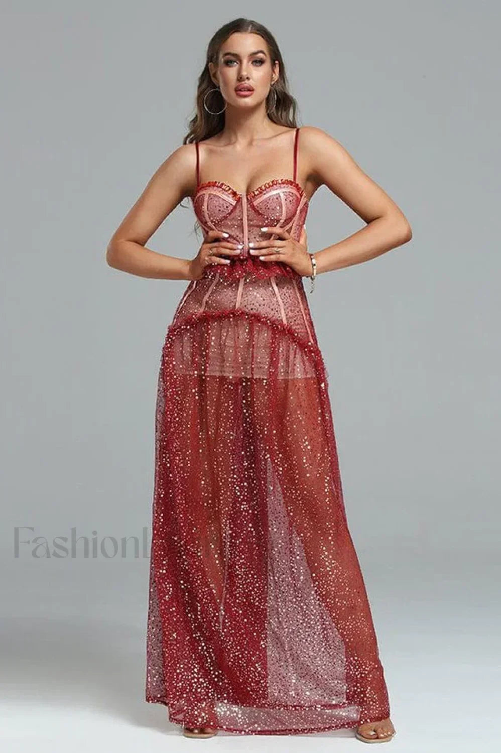Barrett Sequined Mesh Charming & Lace Maxi Dress Main image