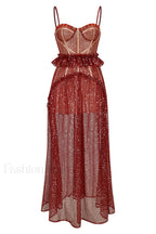 Barrett Sequined Mesh Charming & Lace Maxi Dress XS / Red