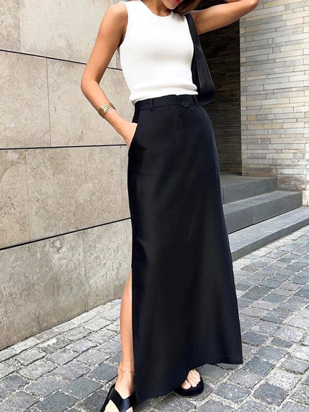 Basic Buttoned Maxi Skirt Skirts