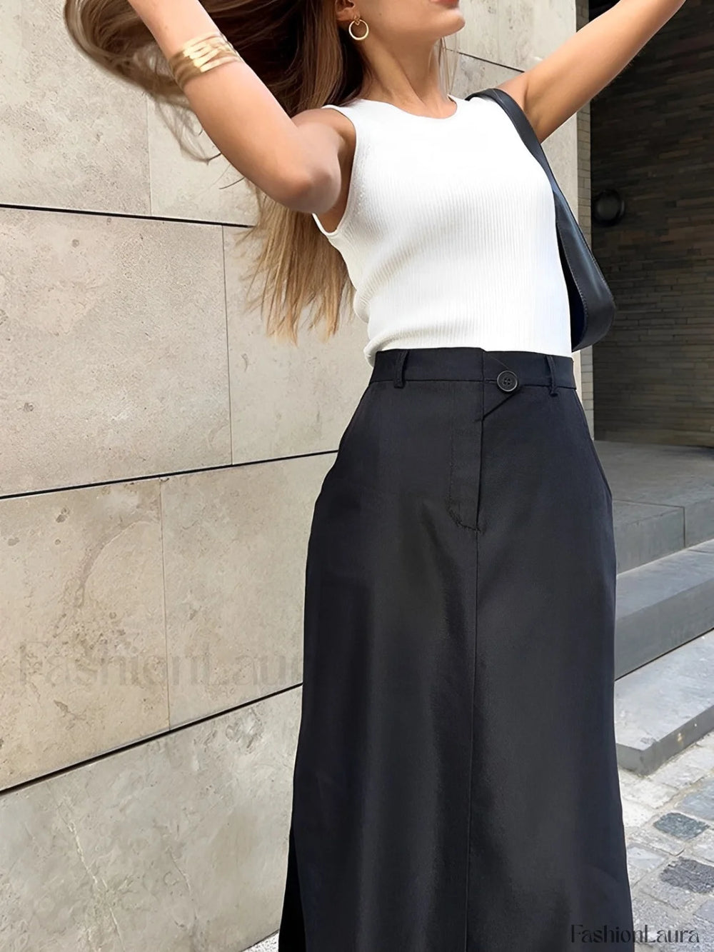 Basic Buttoned Maxi Skirt Skirts