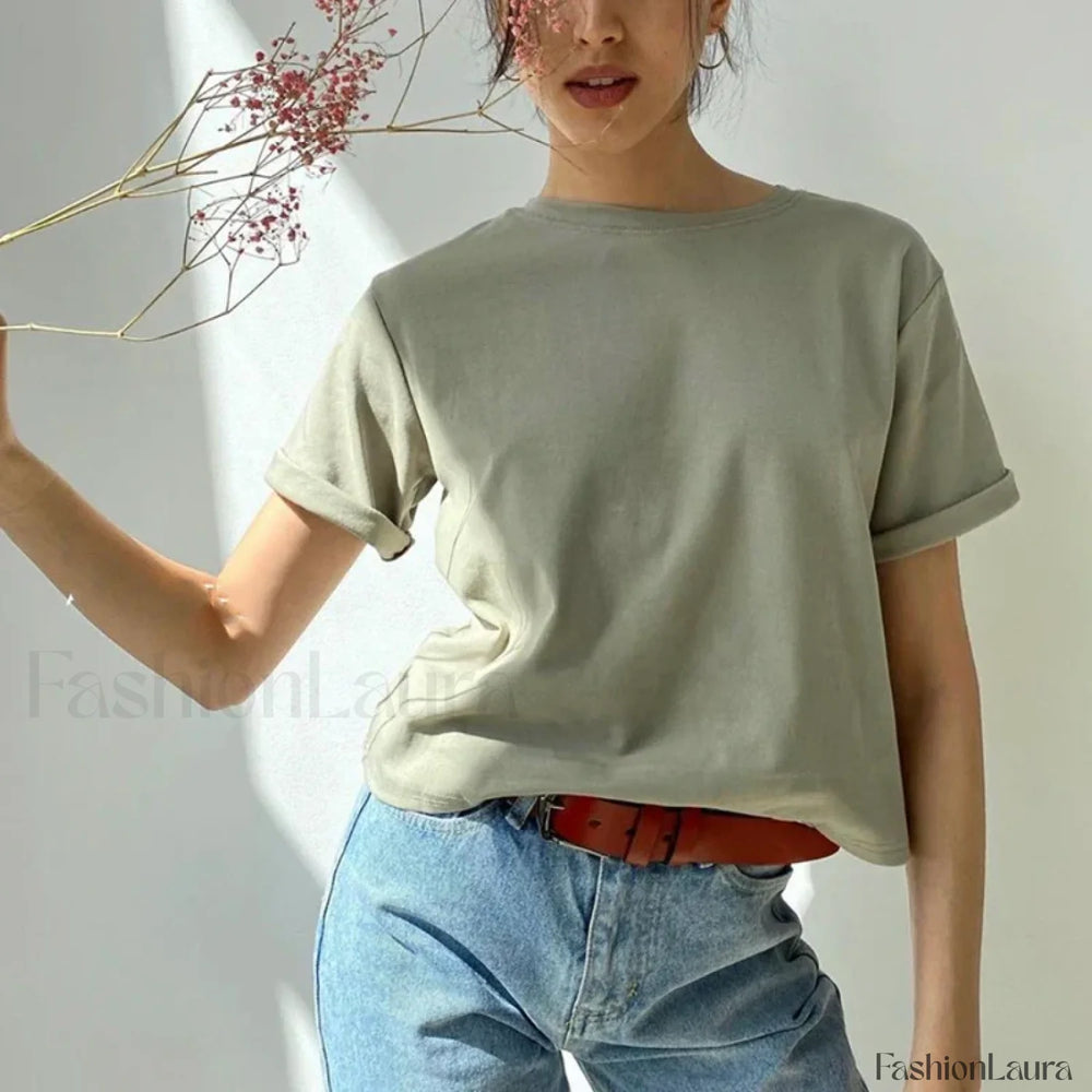 Basic Cotton Loose T Shirt Green / M