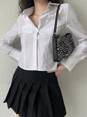 Basic Long Sleeve Button Blouse Shirts
