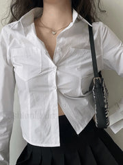 Basic Long Sleeve Button Blouse White / S Shirts