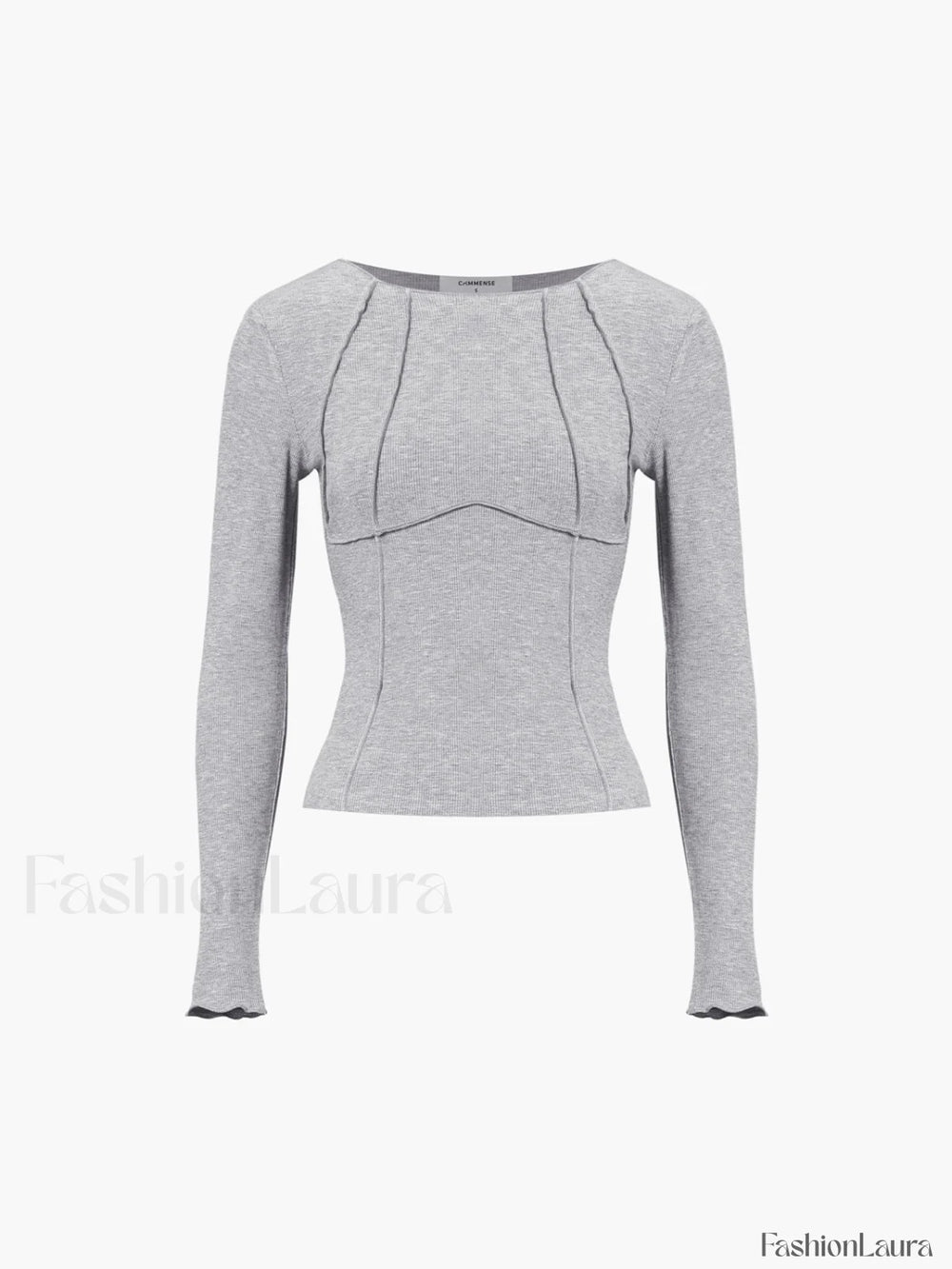 Basic Piping Graceful Long Sleeve Top Grey / XS T Shirts