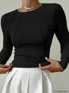 Basic Piping Long Sleeve Top Black / XS T Shirts