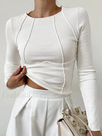 Basic Piping Long Sleeve Top Off White / XS T Shirts