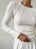 Basic Piping Long Sleeve Top T Shirts