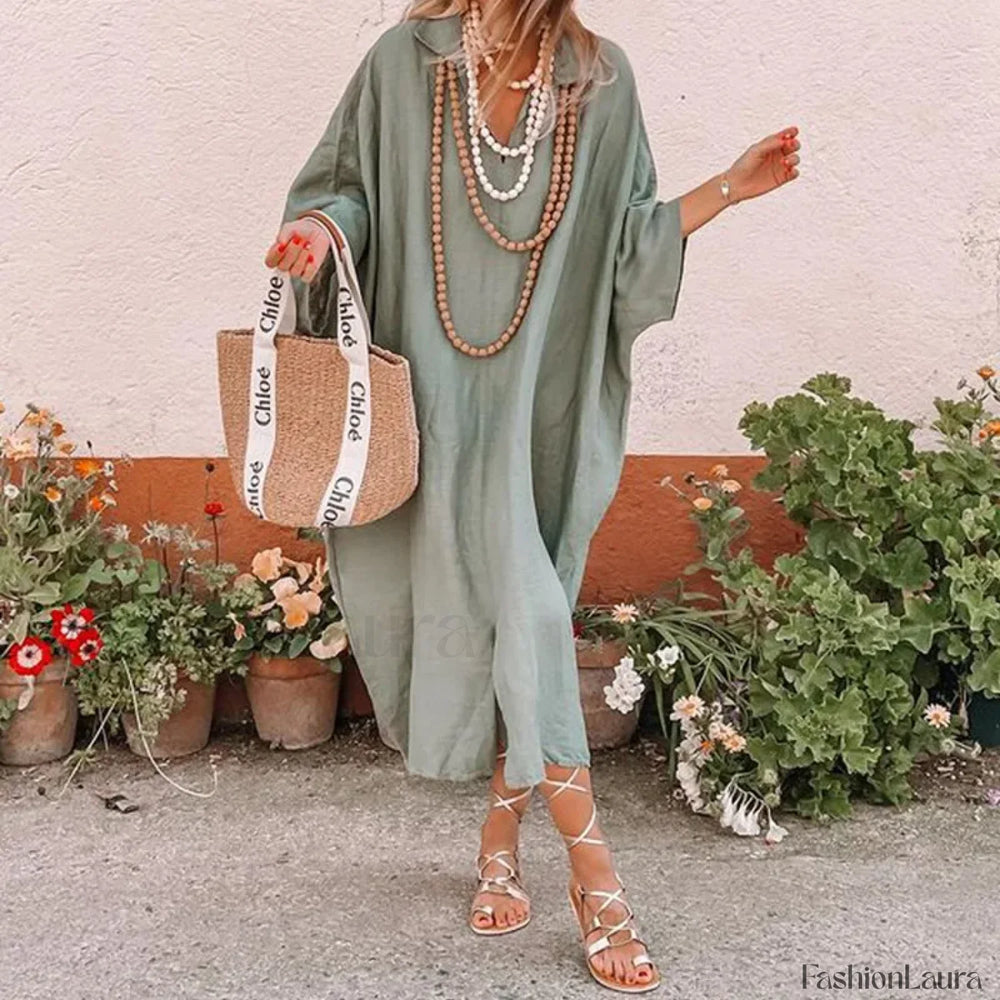 Bat Sleeve Hemp Boho Dress