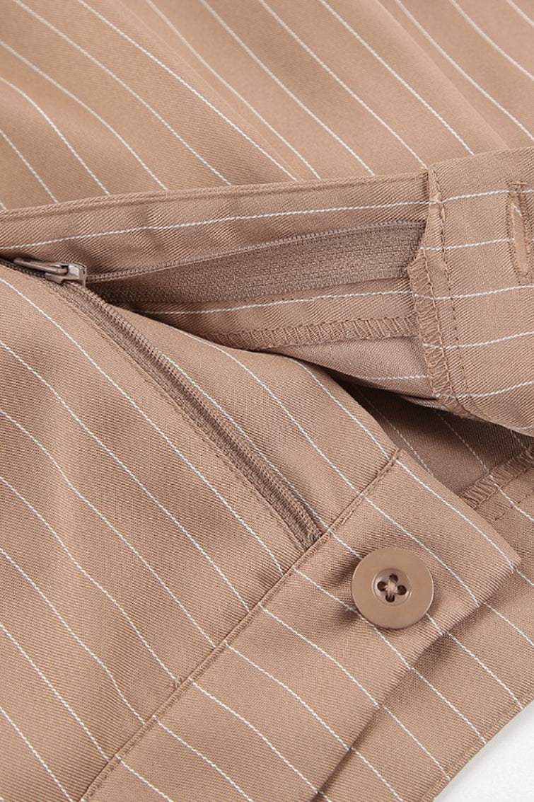 Brown Striped Two Piece Vest Pants Set