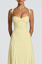 Cross Back Milk Silk Maxi Formal Dress