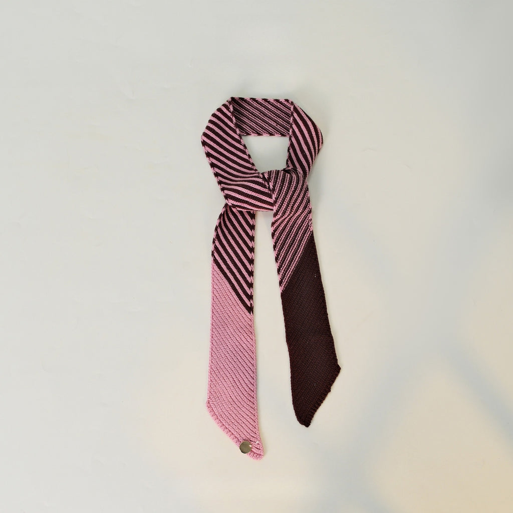 Colorblock Striped Knit Skinny Long Neck Tie Scarf