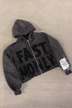 Rhinestone Text Pullover Hoodie