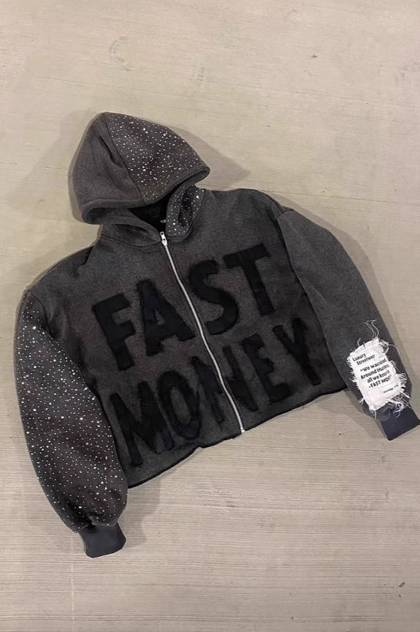 Rhinestone Text Pullover Hoodie