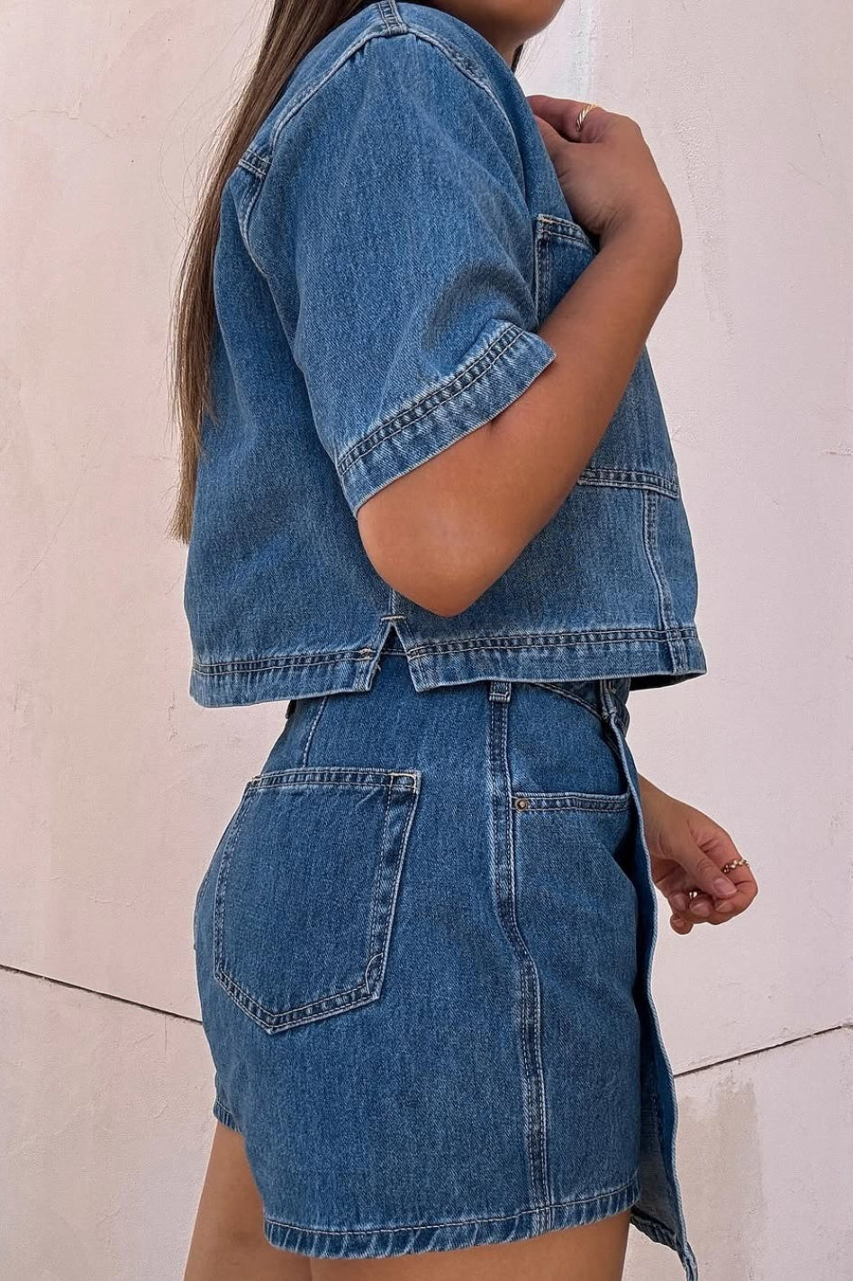 Casual Loose Denim Top Two Piece Skirt Set