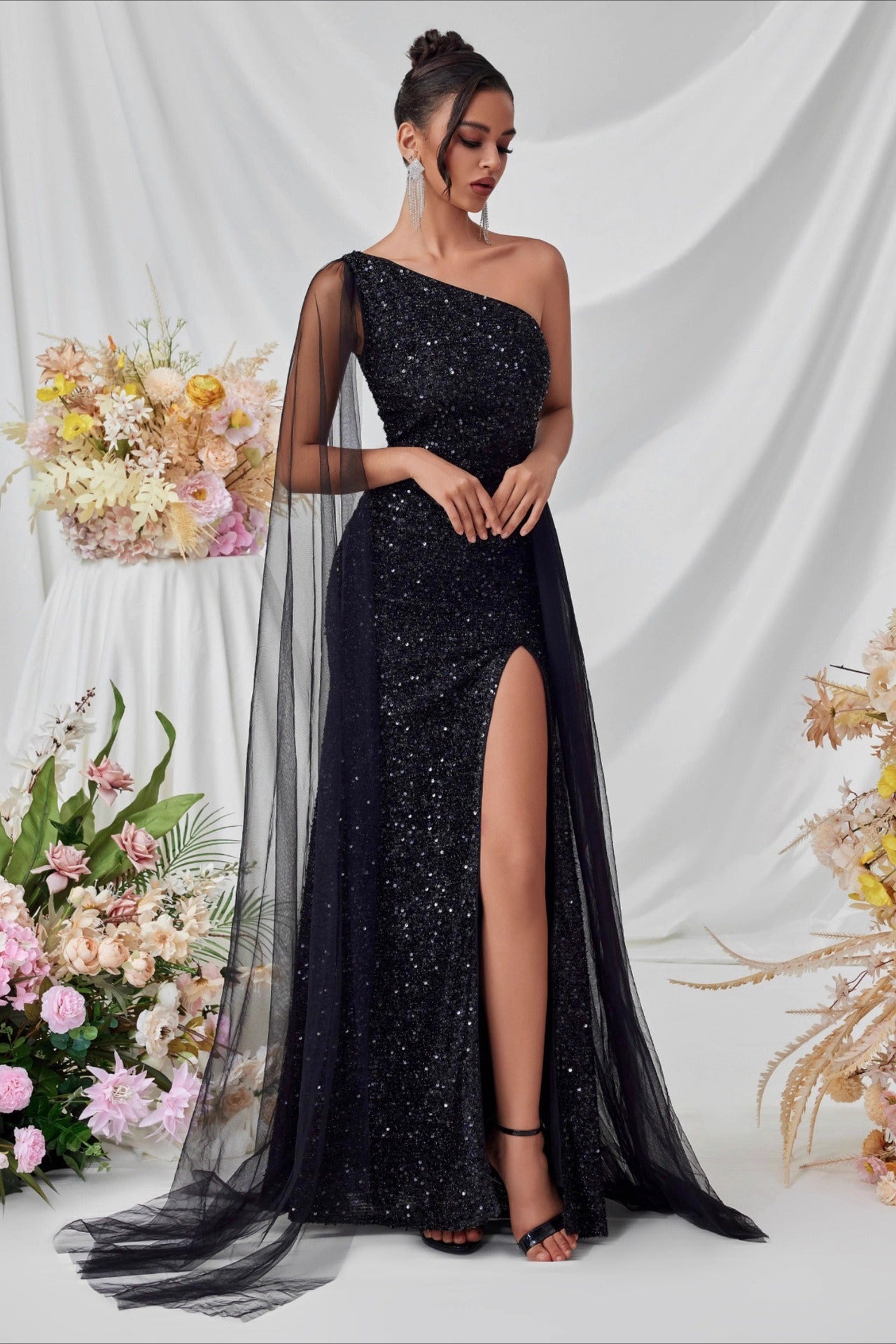 Sequin Mesh Panel Evening Party Dress Secondary image