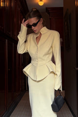 Asymmetric Two Piece Cropped Blazer Skirt Set
