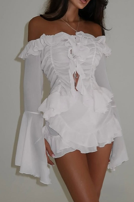 Bishop Sleeve Off Shoulder Blouse Layered Ruffle Skirt Set Main image