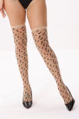 Retro Leopard Print Jacquard Sheer Thigh-High Stockings
