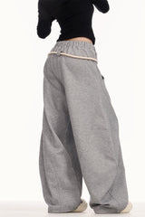 Casual Drawstring Elastic Waist Wide Leg Sweat Pants
