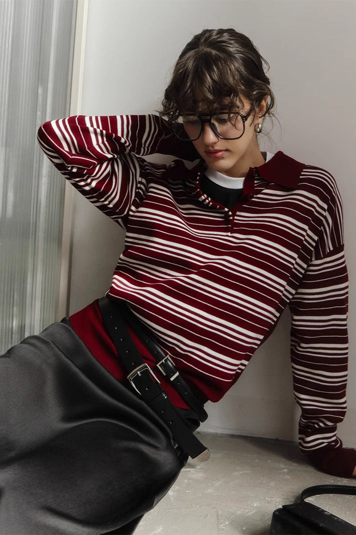 Vintage Striped Knit Polo Sweater Secondary image