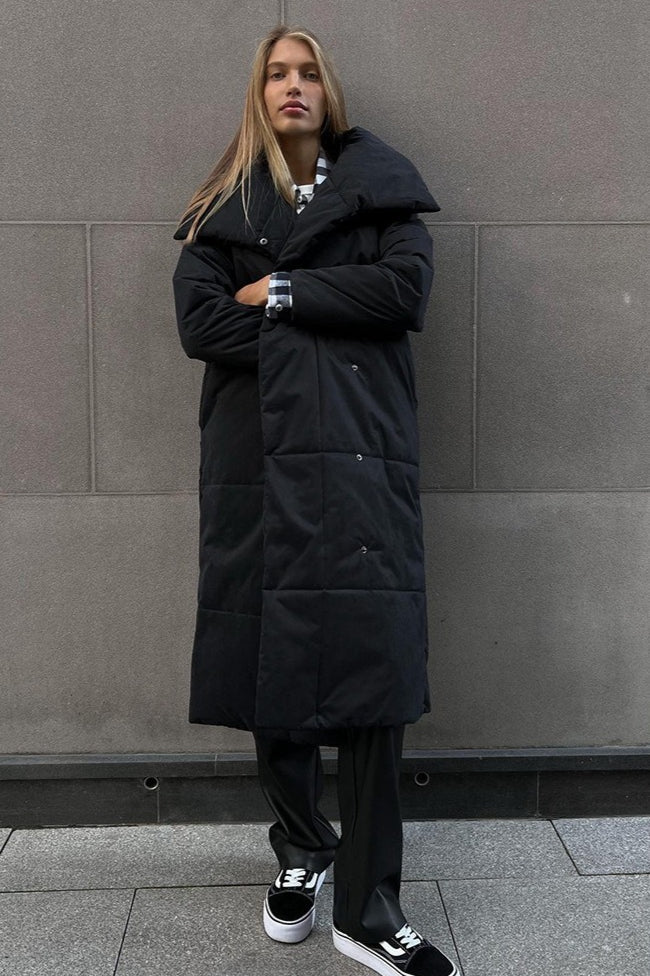 Long Stand Collar Relaxed Quilted Puffer Jacket