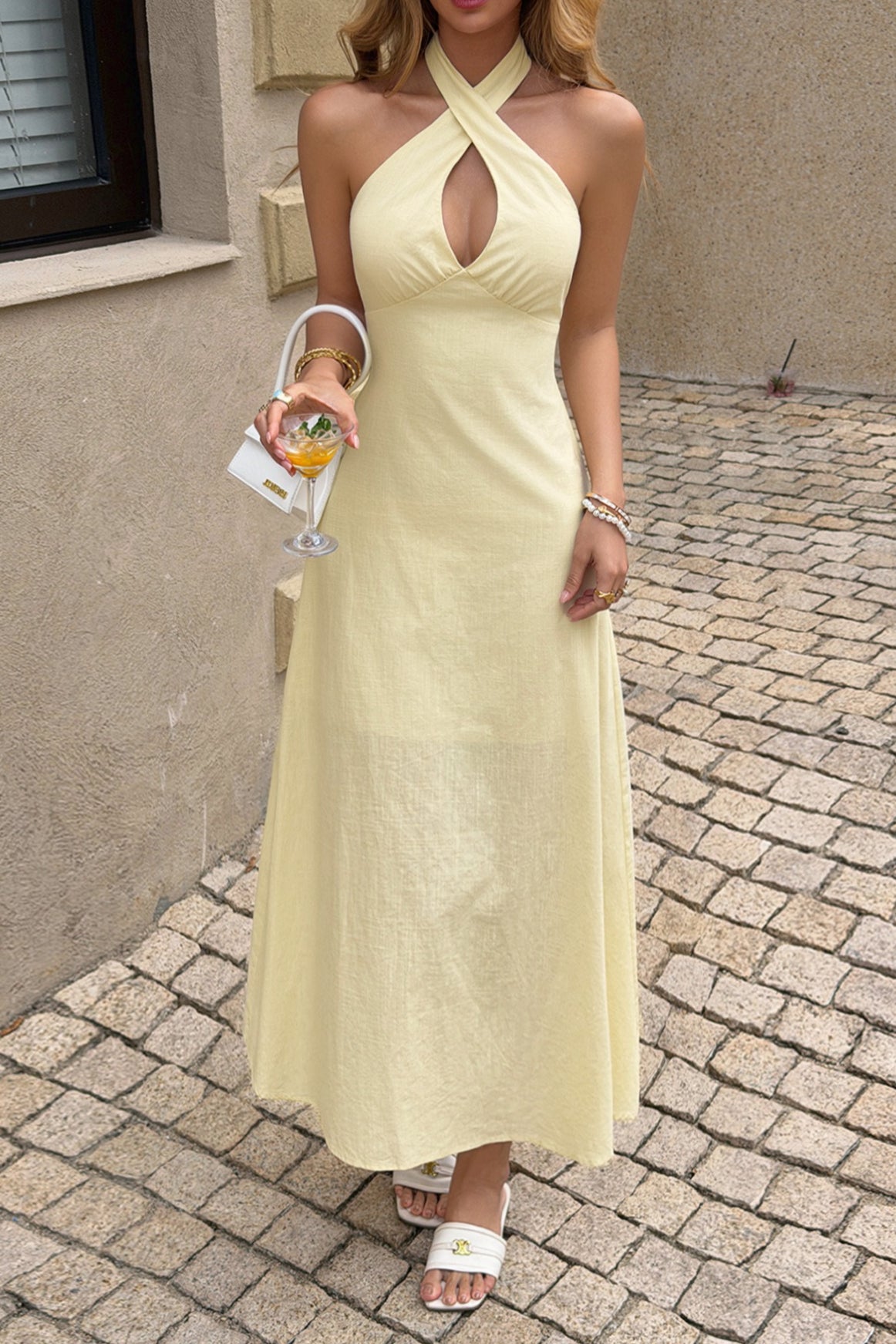 Crisscross Halter Fitted Waist Maxi Dress Secondary image