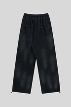 Washed Typography Wide Leg Fleece Sweatpants