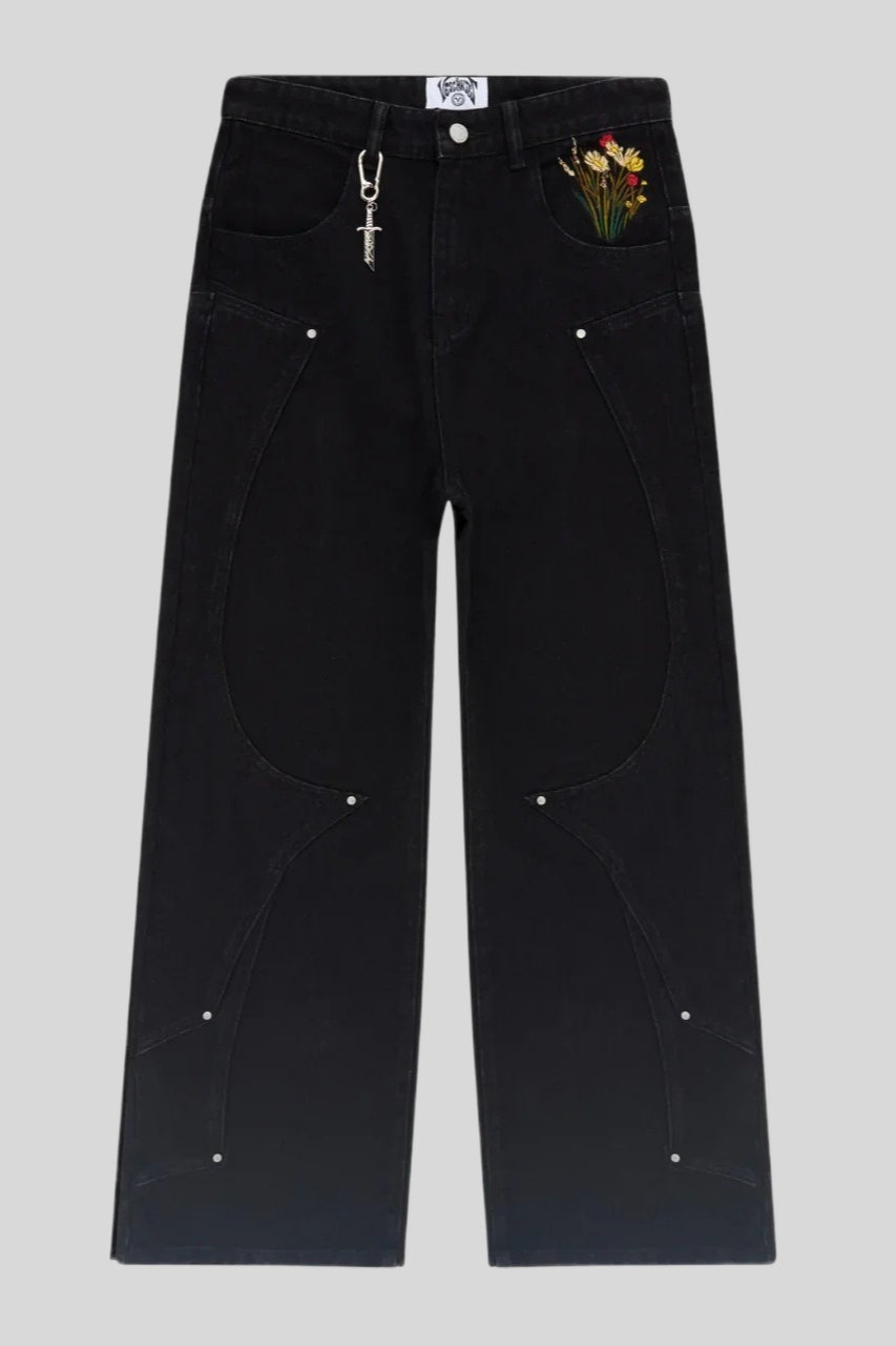 Knight Floral Embroidered Wide Leg Jeans