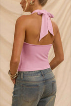 Backless Metal Trim Halter Halter Top