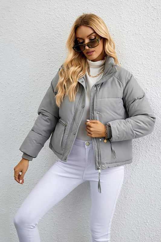 Short Stand Collar Puffer Coat Grey / M coats