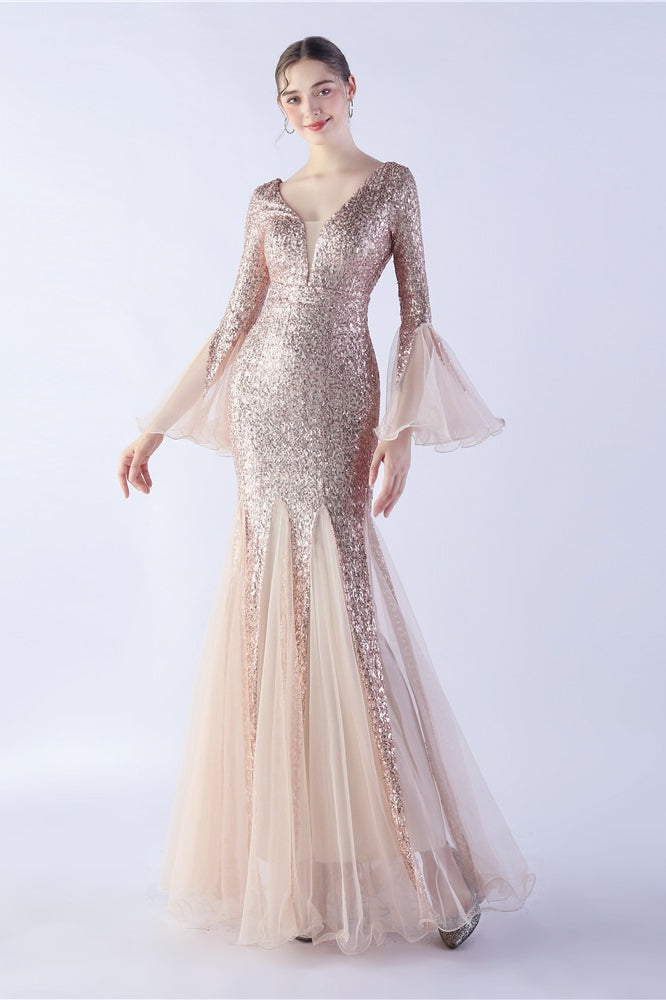 Sequin Ruffled Mesh Party Dress Gold / S